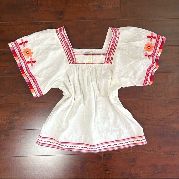 MADEWELL Embroidered Sandblossom Top White Square Neck Size XS - Picture 4 of 11